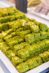 Traditional Turkish delight. Various pieces of arabic sweets or desserts for ramadan holiday 