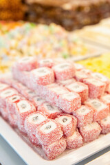 Traditional Turkish delight. Various pieces of arabic sweets or desserts for ramadan holiday 