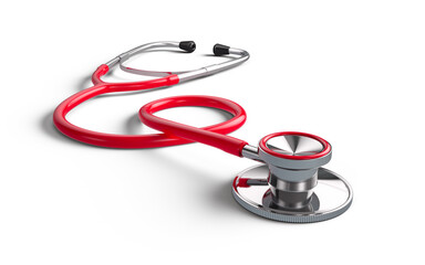 Red Stethoscope isolated on white - 3d rendering