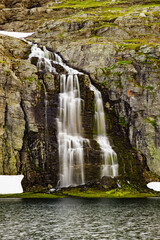 Mountain lake waterfall Flotvatnet Norway