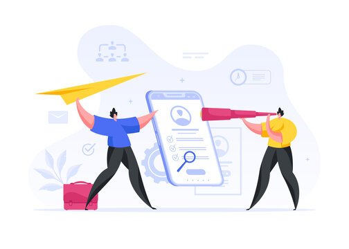 Employee sending his online resume to companies vector illustration.