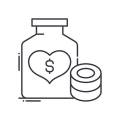 Charity icon, linear isolated illustration, thin line vector, web design sign, outline concept symbol with editable stroke on white background.