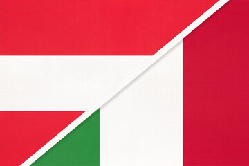 Austria and Italy or Italian Republic, symbol of national flags from textile.