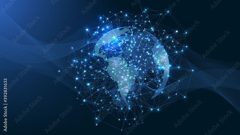 Poster Global network connection concept. Big data visualization. Social network communication in the global computer networks. Internet technology. Business. Science. Vector illustration