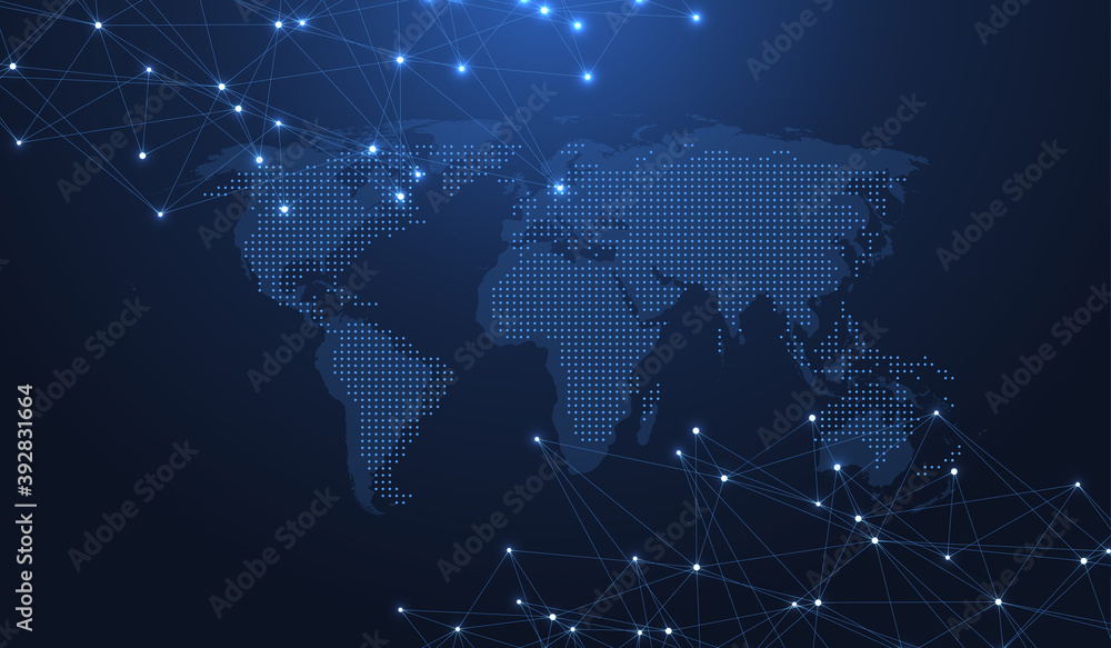 Leinwandbilder Global network connection concept. Big data visualization. Social network communication in the global computer networks. Internet technology. Business. Science. Vector illustration