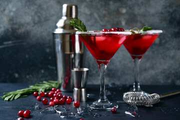 Christmas cranberry cocktail with rosemary.