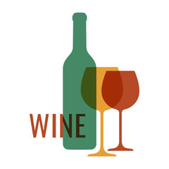 Wine logo with wine bottle and glass on white