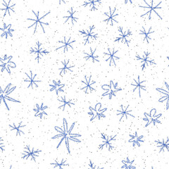 Hand Drawn blue Snowflakes Christmas Seamless Patt