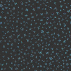 Hand Drawn blue Snowflakes Christmas Seamless Patt