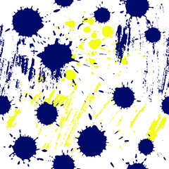 Abstract graphic background with different blue spots and scribbles. Seamless vector pattern.