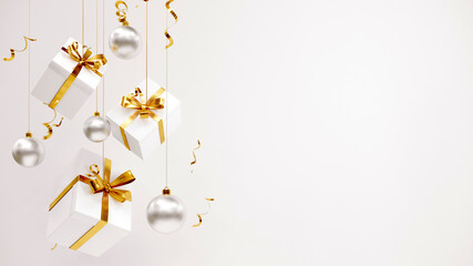 Happy New Year or Christmas Background With Gifts. 3D rendering.
