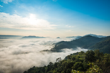 Sunrise and the mist in winter morning