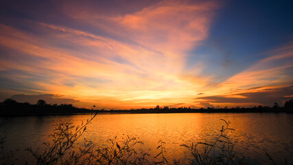 Sunset at the lake landscape