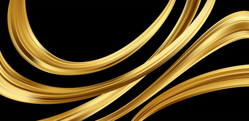 Gold 3d wave on black background. Abstract motion Modern illustration. Luxury Golden Color flow background. Abstract dynamic 3d flow effect. Vector illustration
