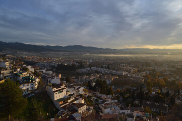 Granada during Sunset seen from Carmen de los Martires Park, Spain