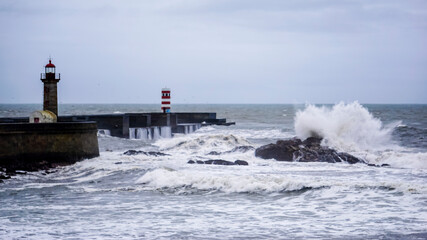Obraz premium Felgueiras lighthouse in Porto coast of Portugal