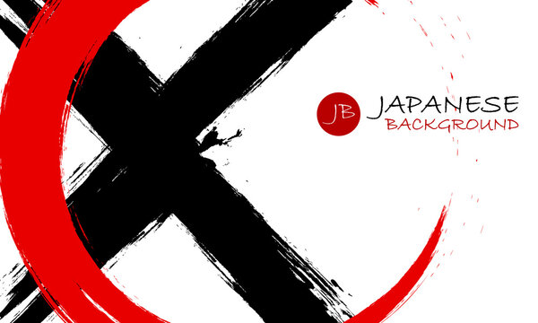 Red and black abstract background with ink splats. Japanese style composition. Aggressive futuristic dynamic background for wallpaper, interior, flyer cover, poster, banner, booklet