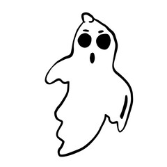 Clip art with Funny Ghost. Hand drawn vector illustration of ghost on white background