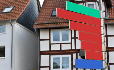 Destination options. Signpost with colored arrows