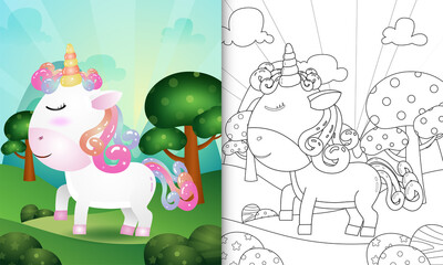 coloring book for kids with a cute unicorn character illustration