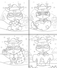 coloring book with cute deer christmas characters