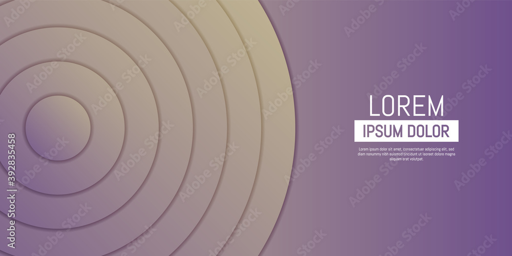 Poster abstract circles light shapes with shadows on violet gradient background