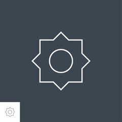 Sun Icon. Sun Related Vector Line Icon. Isolated on Black Background. Editable Stroke.