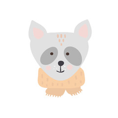 Christmas cute face animal, Merry Christmas illustrations of raccoon with winter accessories