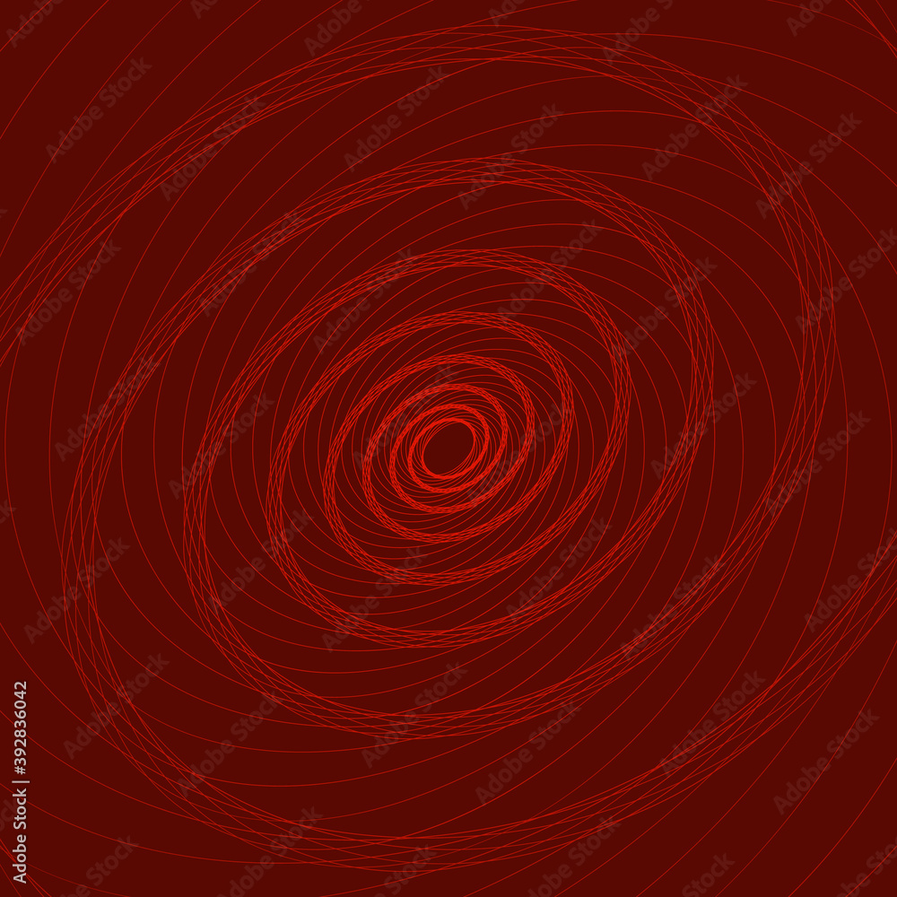Poster abstract of spiral lines on pattern red background