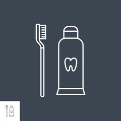 Toothpaste and Toothbrush Line Icon. Toothpaste and Toothbrush Line Related Vector Line Icon. Isolated on Black Background. Editable Stroke.