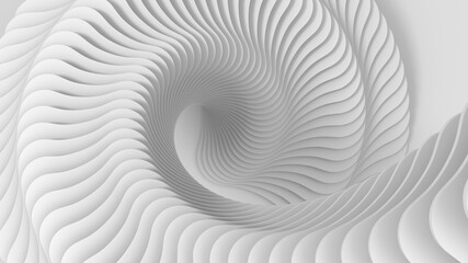 Abstract three-dimensional light white texture of a set of rounded steps spiraling. 3D illustration.