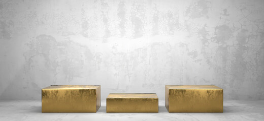 Golden stage podium platform for advertising product display background 3d rendering