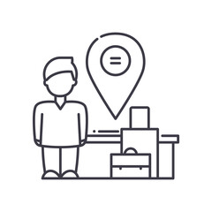 Check in icon, linear isolated illustration, thin line vector, web design sign, outline concept symbol with editable stroke on white background.