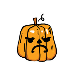 Halloween hand drawn vector clip art of pumpkin. Cartoon pumpkin with funny face.
