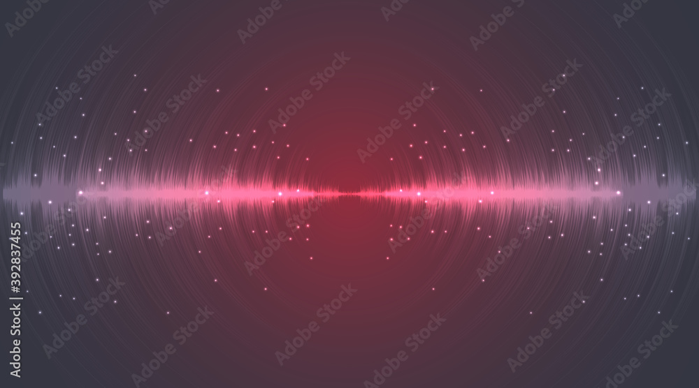 Aufkleber sound wave neon flash lines in grey and red on gradient background