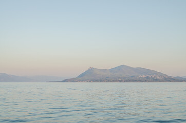 Evia island, Greece - June 28. 2020: Sandy beach in the morning on the island of Evia, Greece 