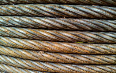Coil of rusty metal rope 