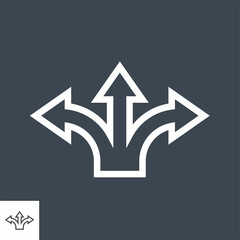 Three-Way Direction Arrow Thin Line Vector Icon. Flat icon isolated on the black background. Editable EPS file. Vector illustration.