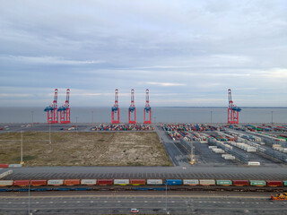Jade-Weser-Port area container terminal in Wilhelmshaven lower saxony germany europe