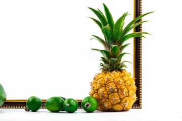 Conceptual photo of pineapple, template for website on white isolated background