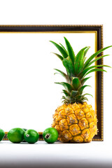 Conceptual photo of pineapple, template for website on white isolated background vertical photo