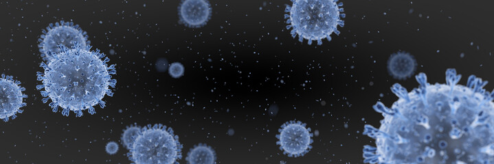 Microscopic View Corona Virus Covid 19 SARS-CoV-2 China Wuhan Pandemic - 3d Rendering for Banner...