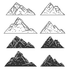 Mountains black icons vector set isolated on a white background.