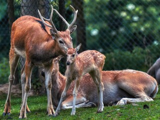 deer in the woods with calf