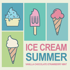 Ice Cream Summer Vanilla And Strawberry Retro Vintage	
