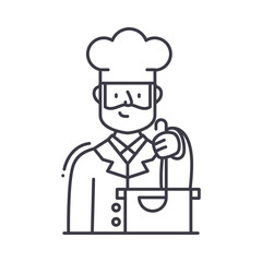 Chef man icon, linear isolated illustration, thin line vector, web design sign, outline concept symbol with editable stroke on white background.