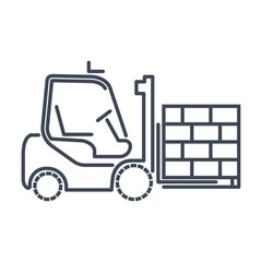 Thin line icon warehouse, freight terminal, forklift truck