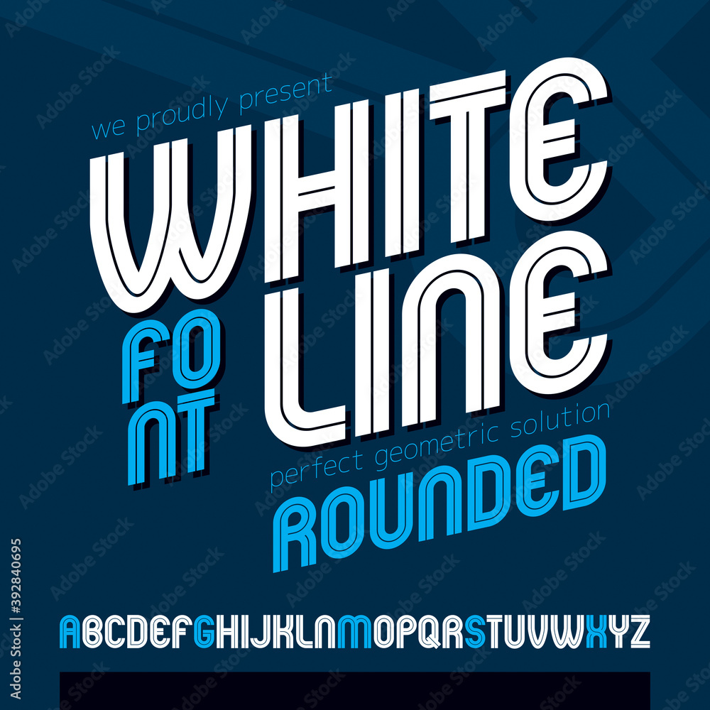 Poster vector upper case rounded alphabet letters made with white lines, best for use in logotype design in