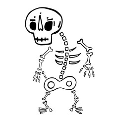Fototapeta na wymiar Hand drawn vector clip art of skeleton. Coloring book page for Halloween. Coloring page. Black and White Cartoon Illustration. Day of the Dead