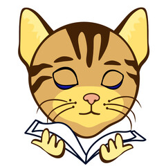 emoji with cat school boy or a university student while studying or reading a book, funny cartoon character with simplistic facial expression, simple hand drawn emoticon